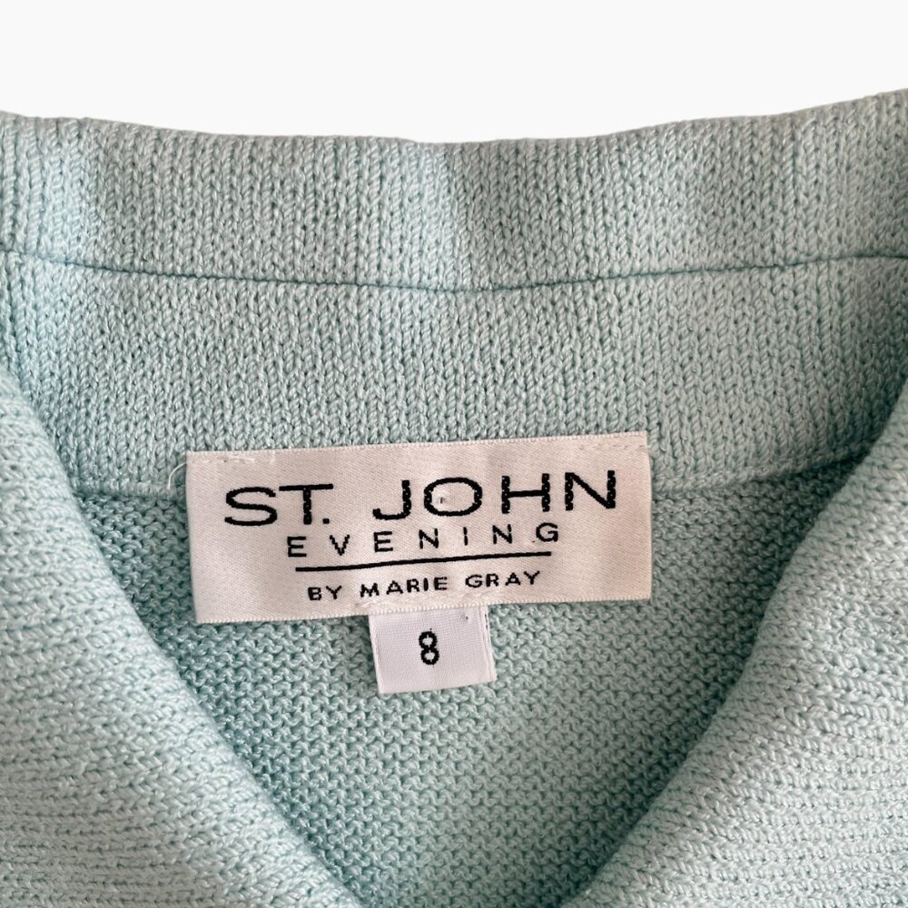 St John Evening Paillette Knit Jacket 8 Soft Blue Embellished Elegant - Picture 8 of 10